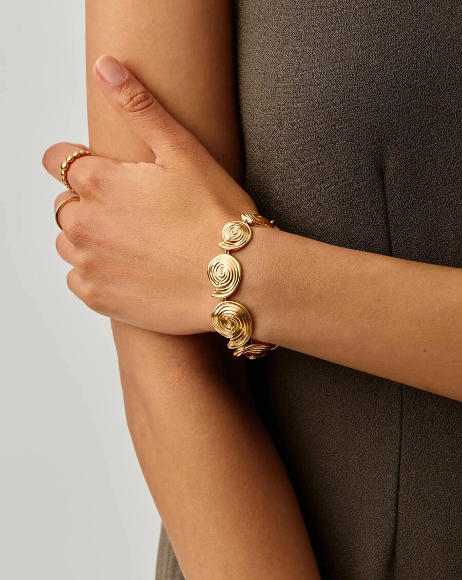 spiral-statement-armband mit kette – gold