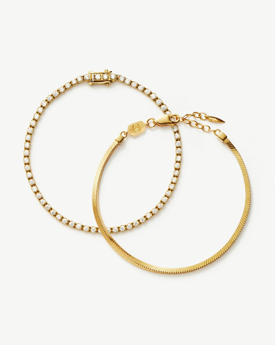 klassisches tennis- und schlangenketten-armband-set – gold