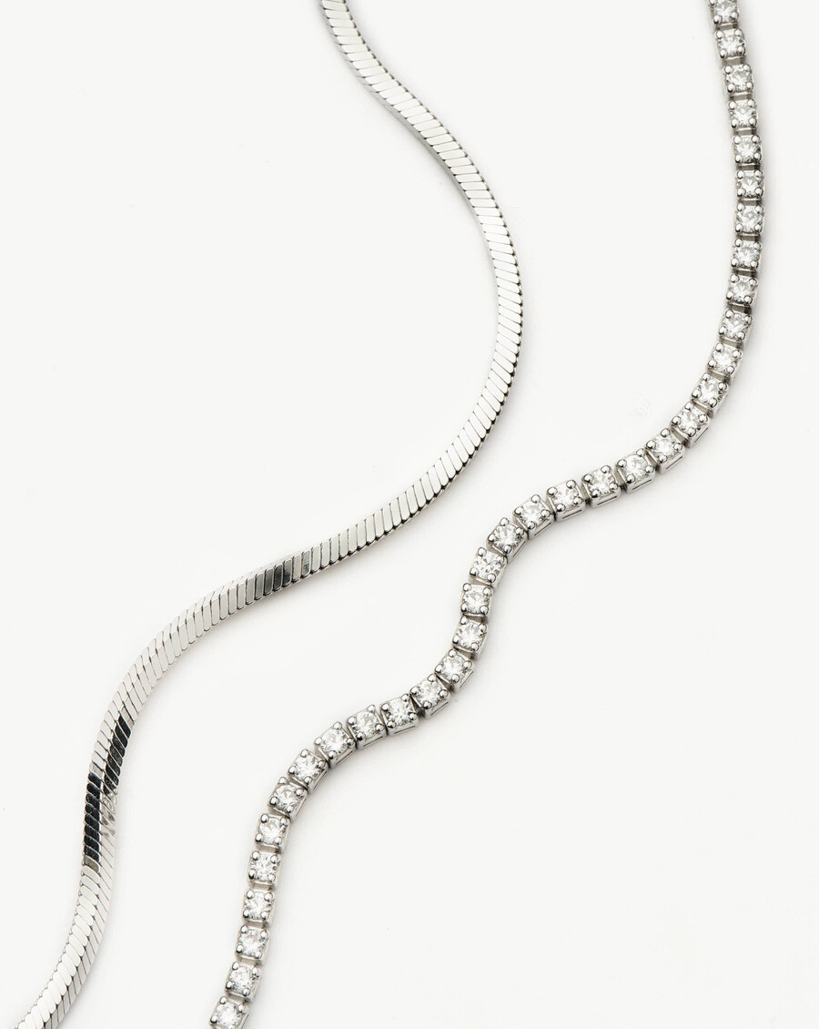 klassisches tennis- und schlangenketten-armband-set – sterlingsilber