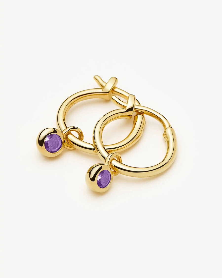 mini-ohrringe mit goldcreolen und geburtsstein für februar – amethyst