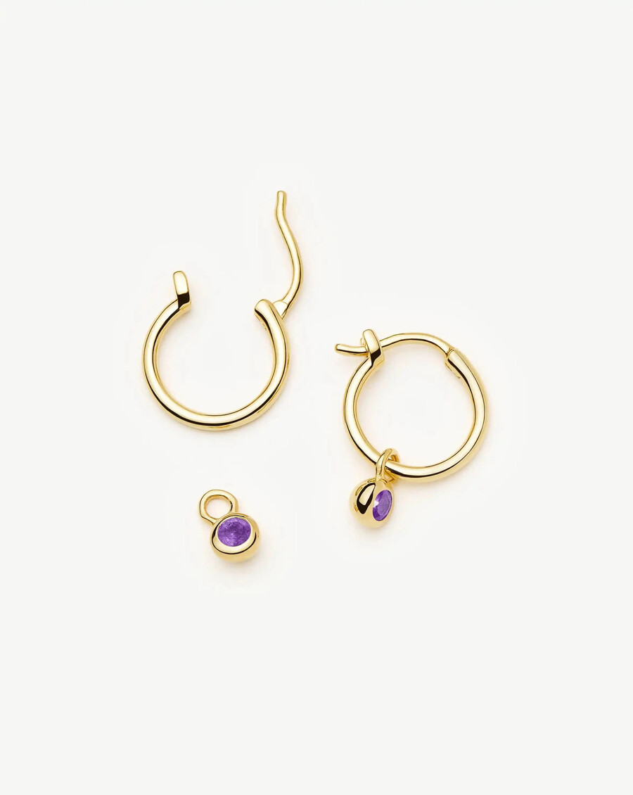 mini-ohrringe mit goldcreolen und geburtsstein für februar – amethyst