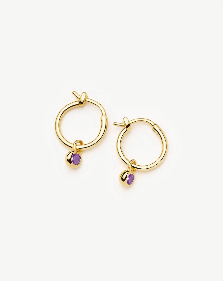 mini-ohrringe mit goldcreolen und geburtsstein für februar – amethyst