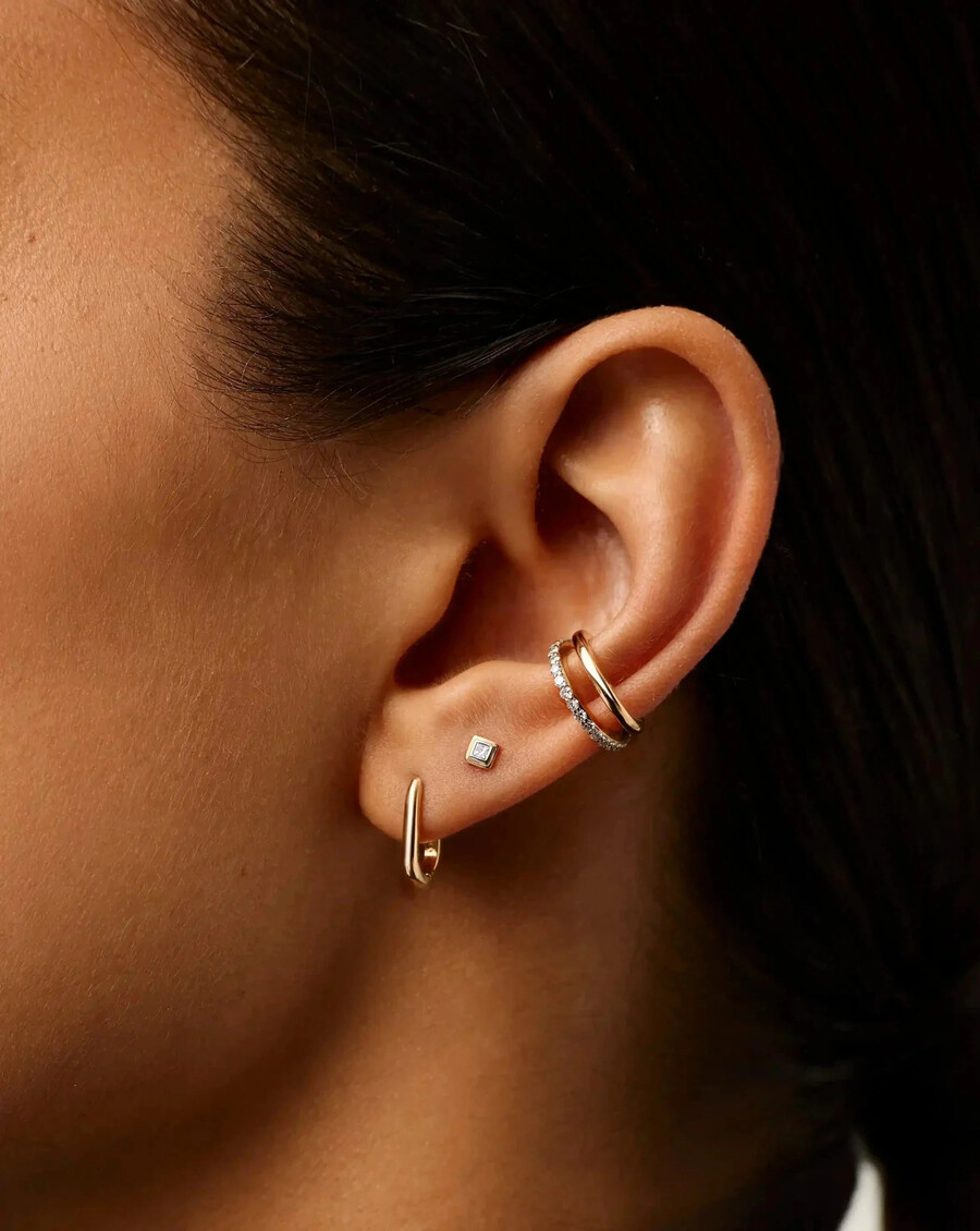 ohrstecker mit quadratischem diamanten und flacher rückseite aus 14-karätigem massivgold