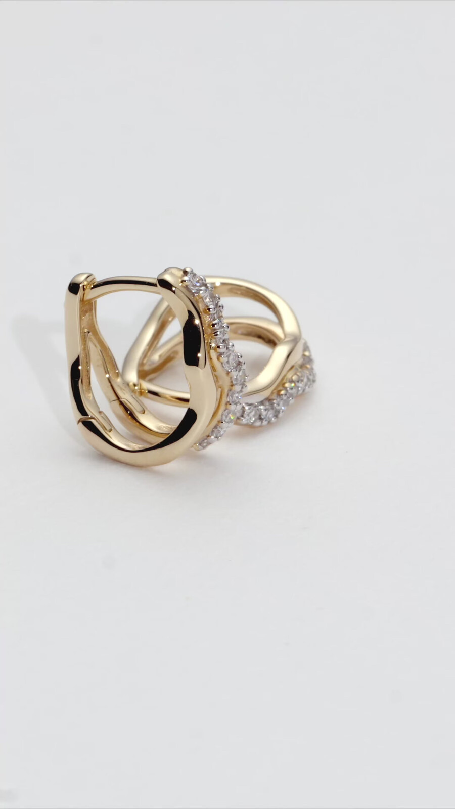 molten snow 14k massivgold diamant doppel mini creolen