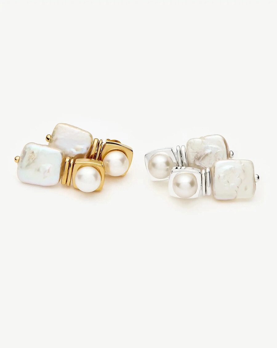 goldene quadratische perlen-ohrstecker