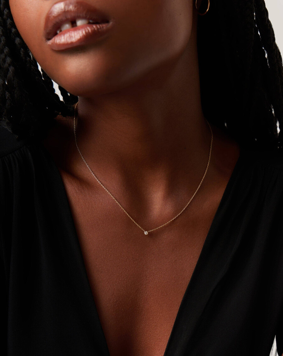 halskette mit diamant-solitäranhänger aus 14-karätigem massivgold