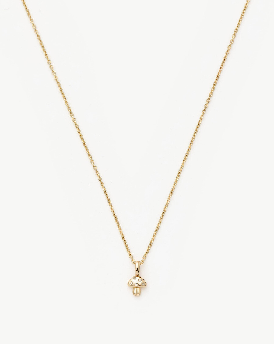 mini-pilzanhänger-halskette aus 14-karätigem gold mit diamanten