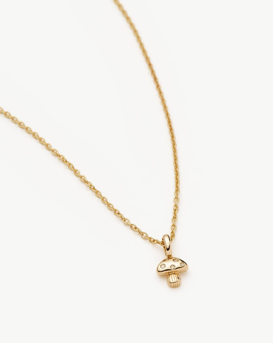 mini-pilzanhänger-halskette aus 14-karätigem gold mit diamanten