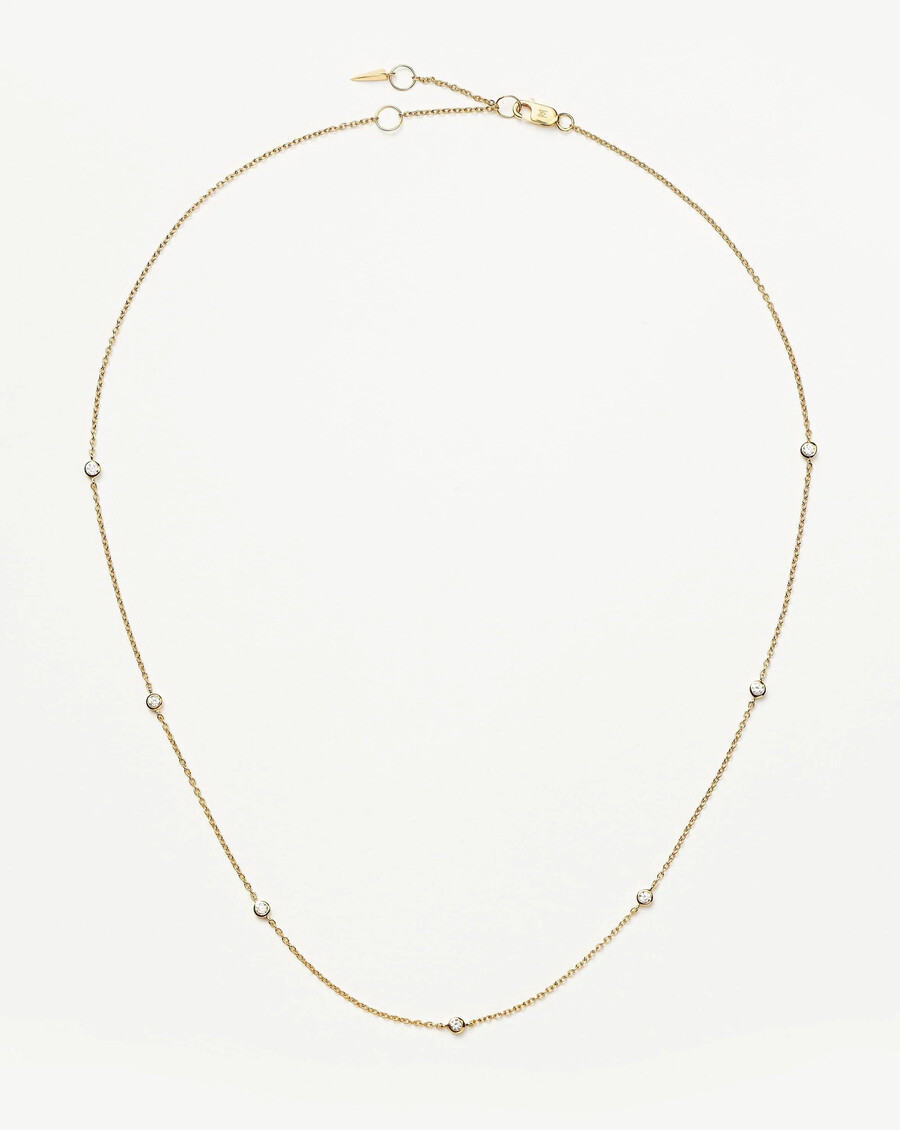 feine halskette mit schwebenden diamanten – 14 karat massivgold