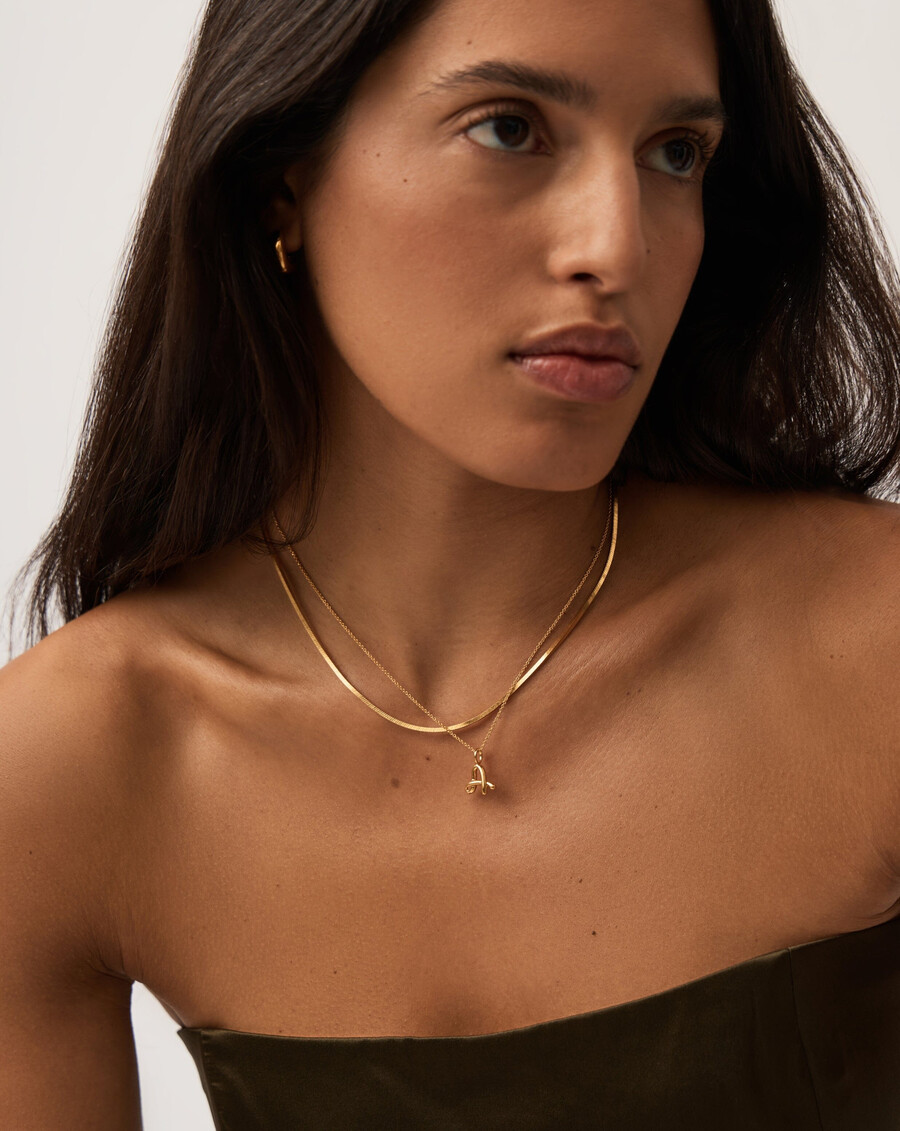 geschwungene mini-halskette mit geschmolzenem goldinitial - a