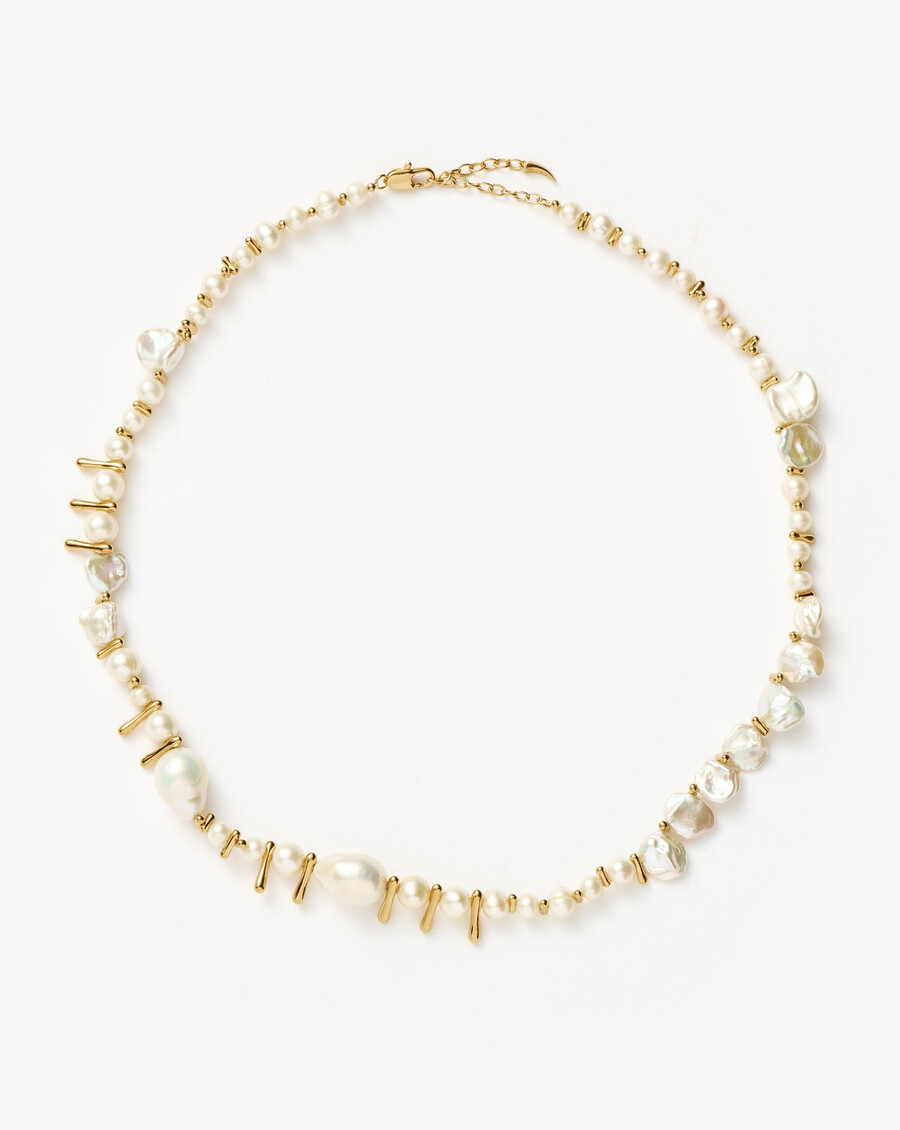 statement-halskette mit gemischten perlen – gold