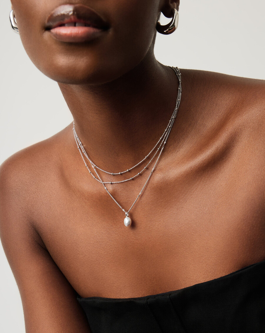 barockperlen-halskette mit gedrehter kette – silber