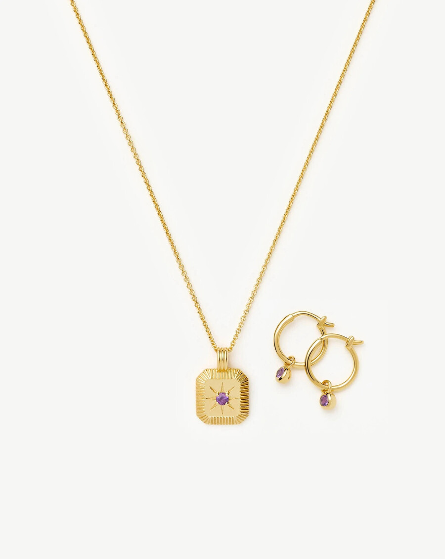 geburtsstein-set für februar halskette ohrringe mit anhänger – gold