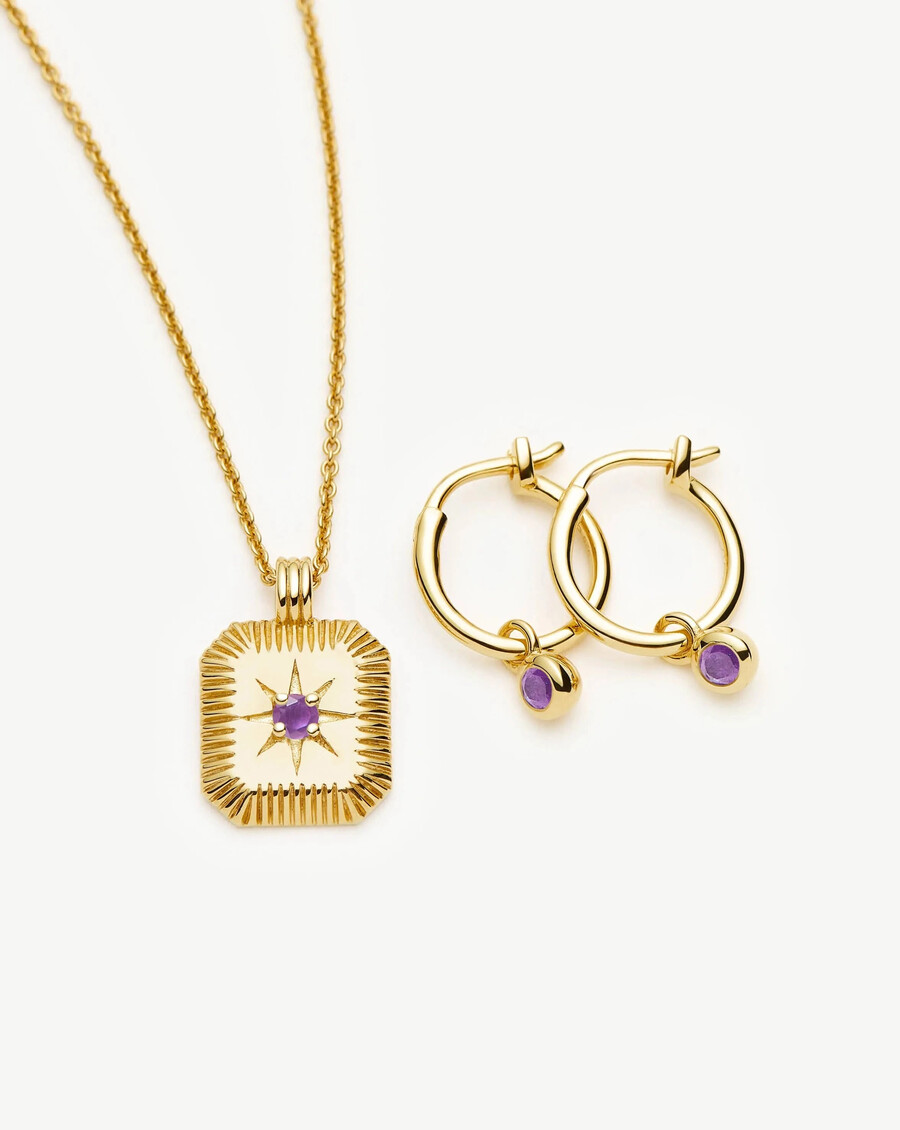 geburtsstein-set für februar halskette ohrringe mit anhänger – gold