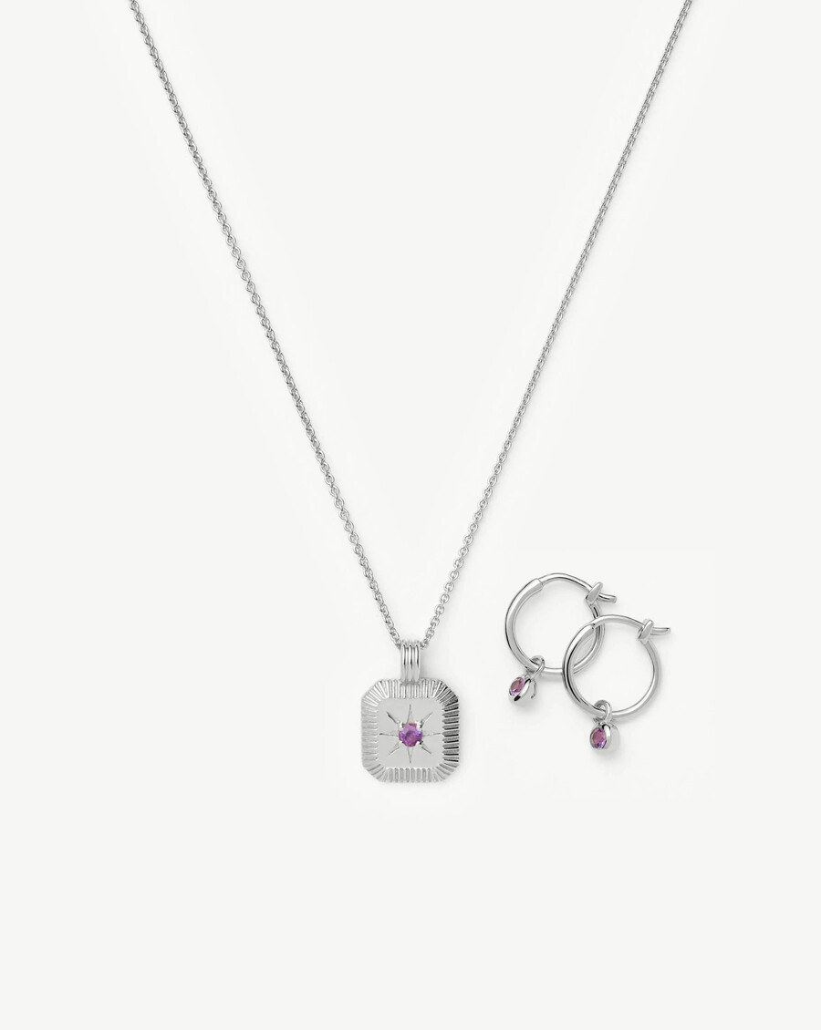 februar-geburtsstein-halskette ohrring-set – silber