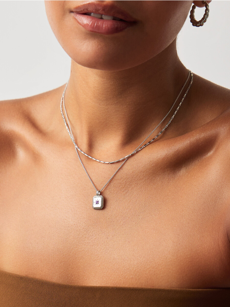 februar-geburtsstein-halskette ohrring-set – silber