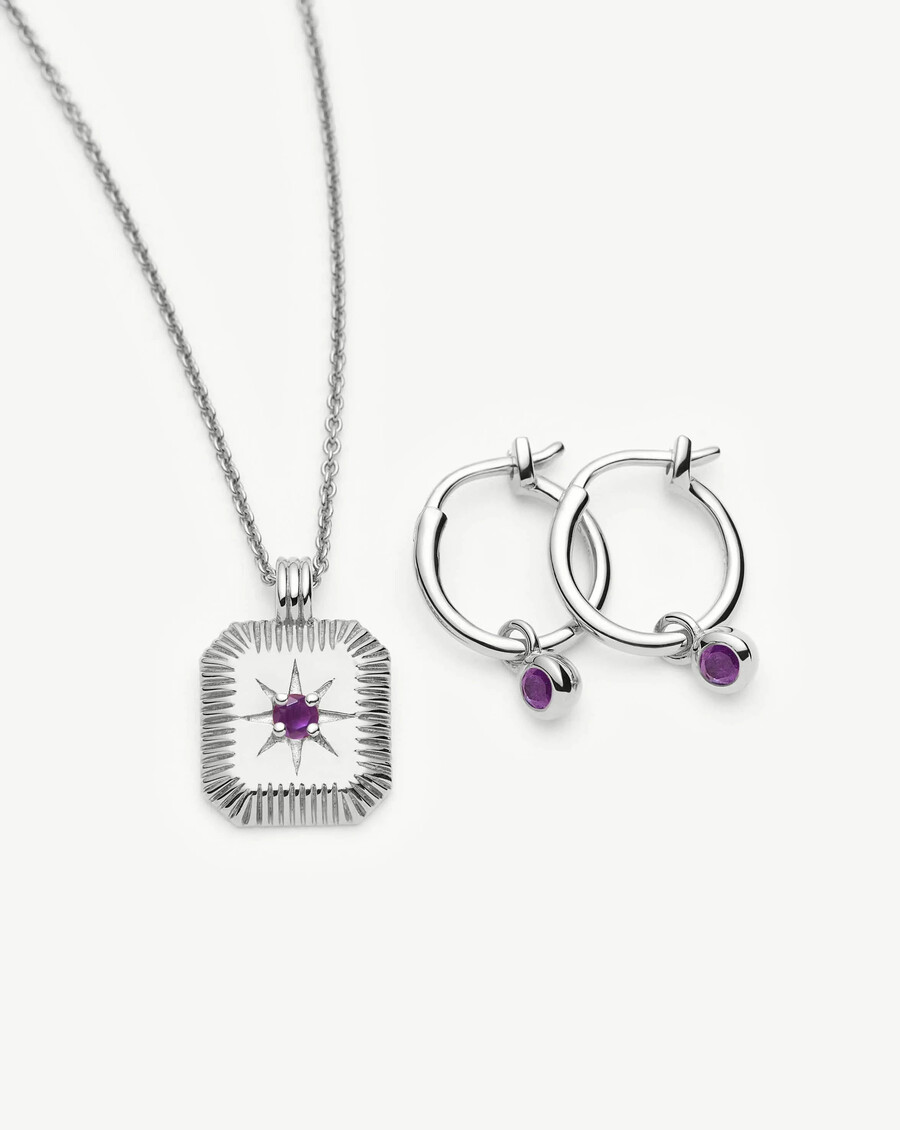 februar-geburtsstein-halskette ohrring-set – silber