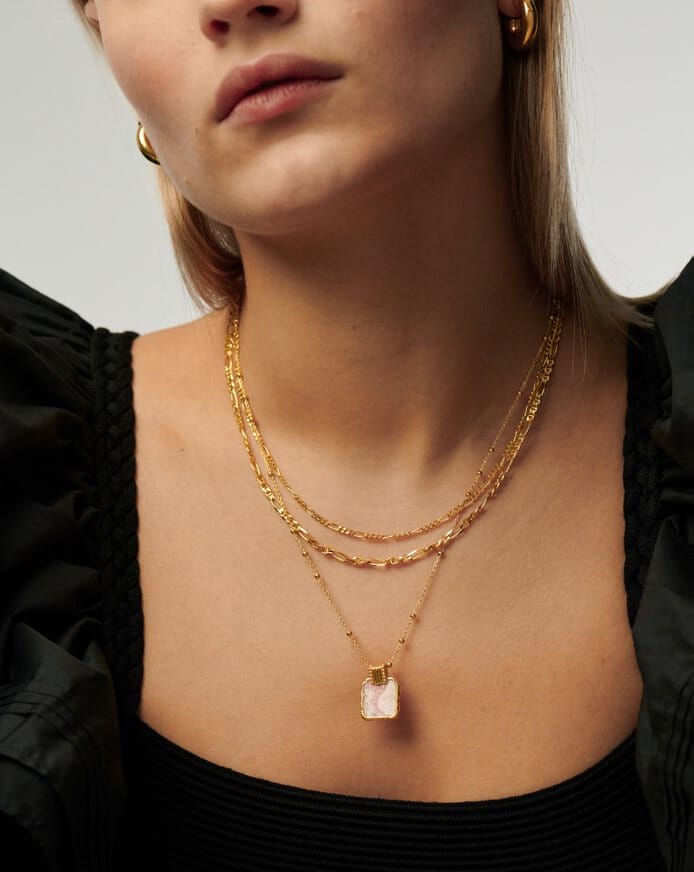 lena charm halskette – 18 karat vergoldetrhodochosit
