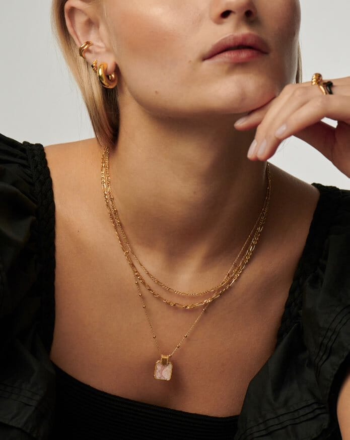 lena charm halskette – 18 karat vergoldetrhodochosit