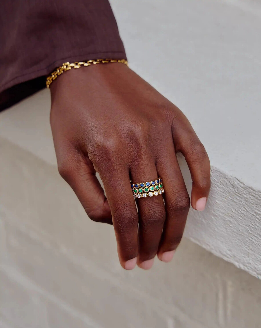 tennis eternity stapelring - goldblau