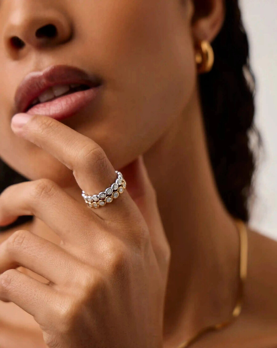 tennis eternity stapelring - gold