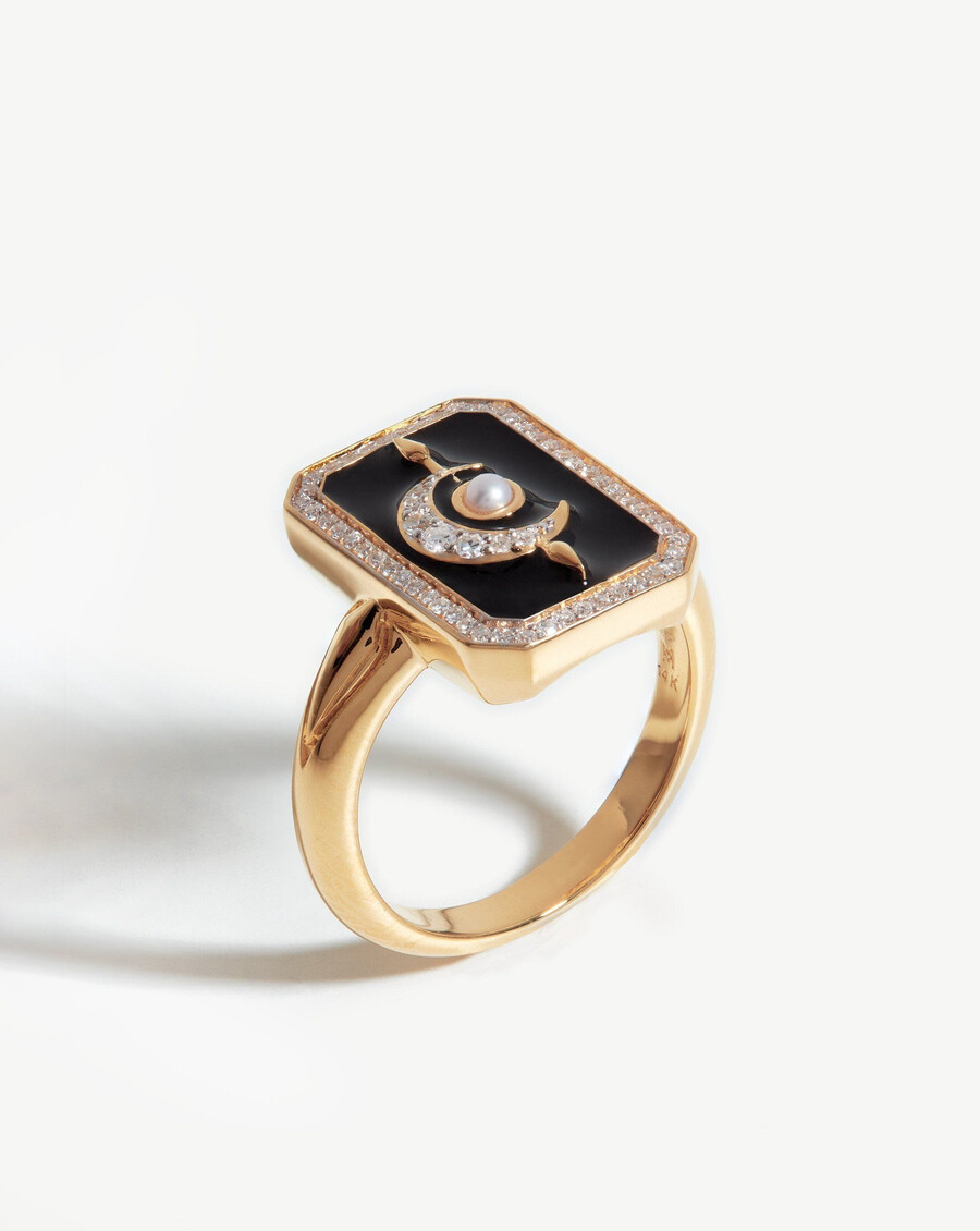 harris reed mondring aus 14-karätigem massivgold mit schwarzer emaille