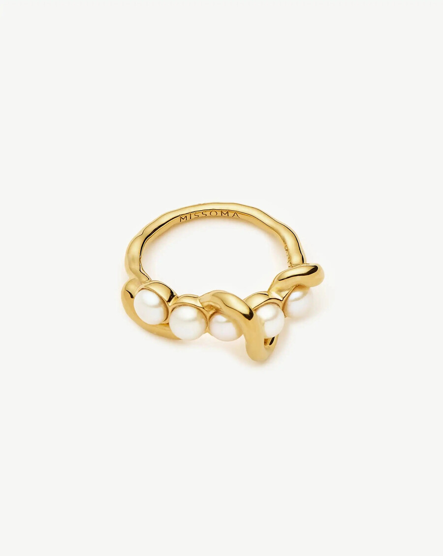 geschmolzener perlen-stapelring mit gedrehtem design – 18 karat gold vermeilperle