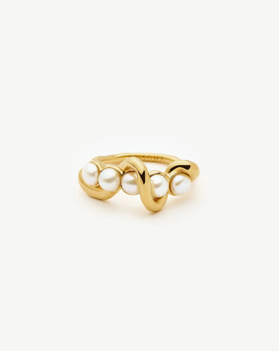 geschmolzener perlen-stapelring mit gedrehtem design – 18 karat gold vermeilperle