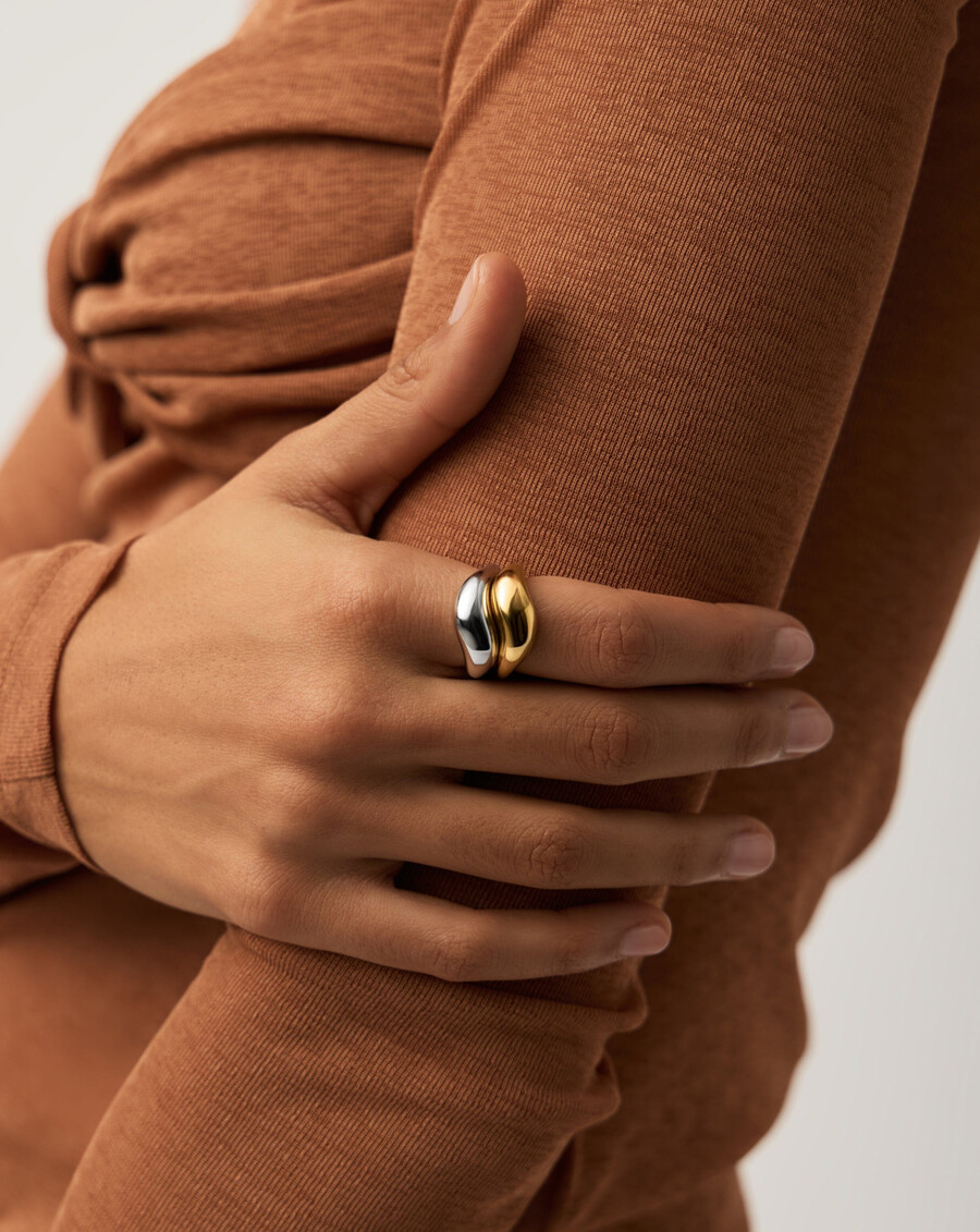 savi signature stapelring-set – gold silber