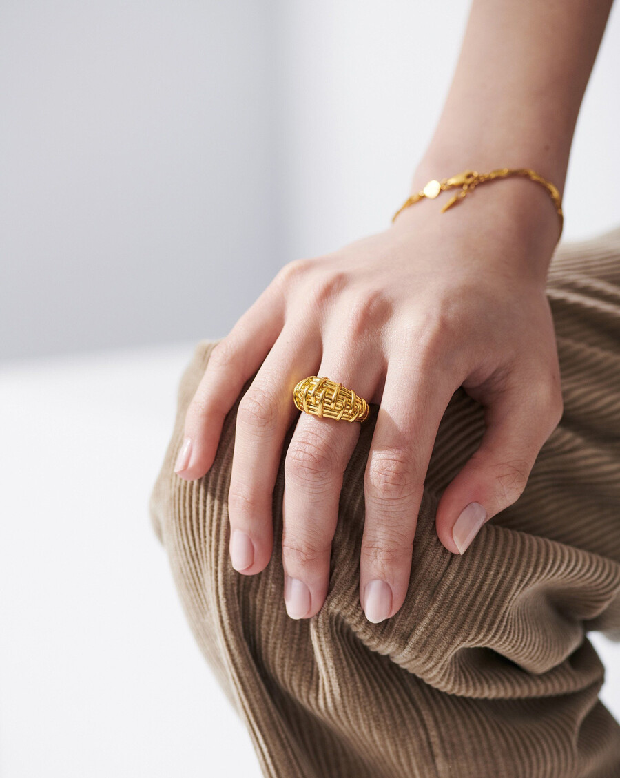 bombe raffia ring - 18 karat vergoldet